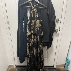 MSK Petite Pleated Gold-Print Gown